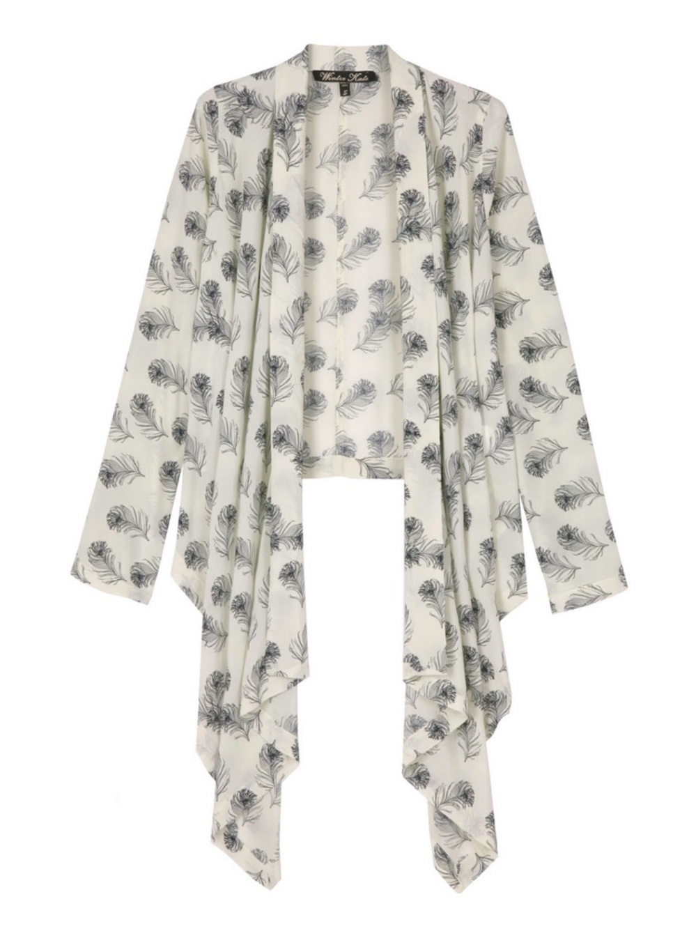 Winter Kate Silk Jasmine Bohemian Feather Print Kimono Cardigan